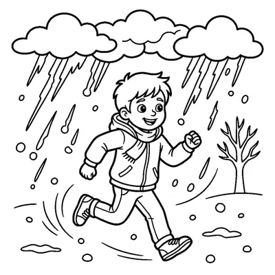 Child running in a jacket during a hailstorm