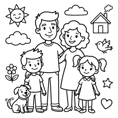 Happy family portrait with mom, dad, and two kids