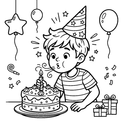 An excited child blowing out the candles on a birthday cake