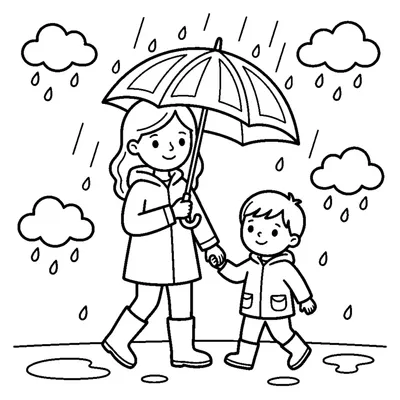 Mãe e filho de mãos dadas sob o guarda-chuva na chuva