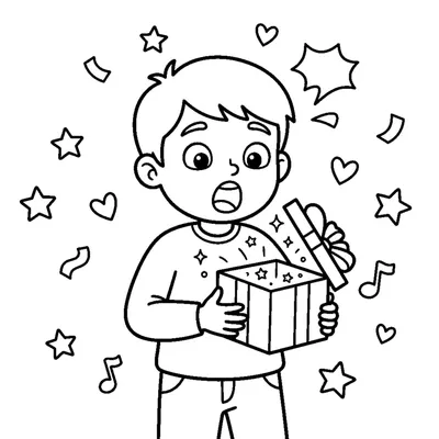 Surprised child with mouth open seeing a surprise gift