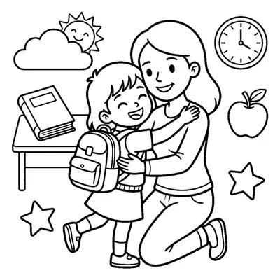 Child home from school giving mom a big hug