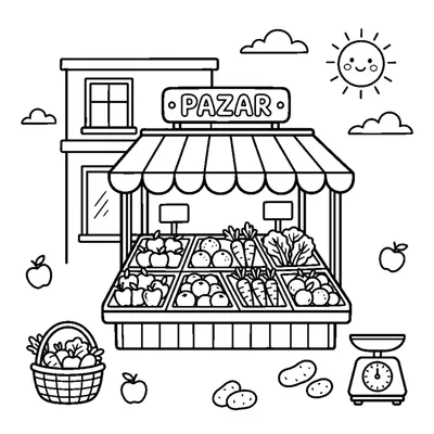 Wochenmarkt mit bunten Ständen