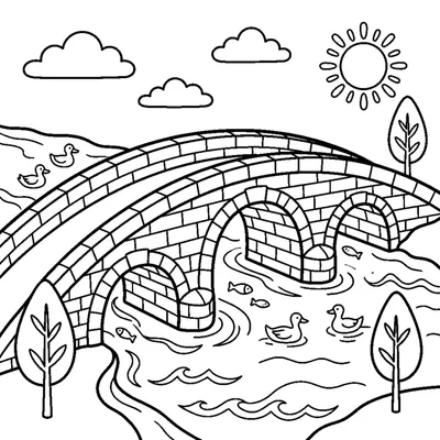 An arched stone bridge over a river