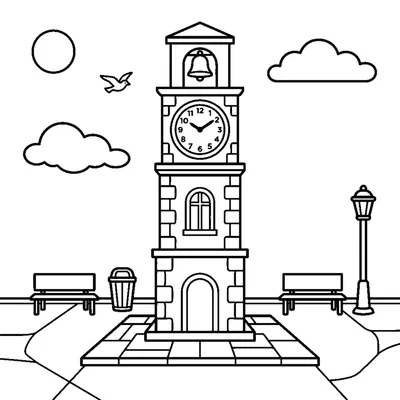 A clock and bell tower in the town square