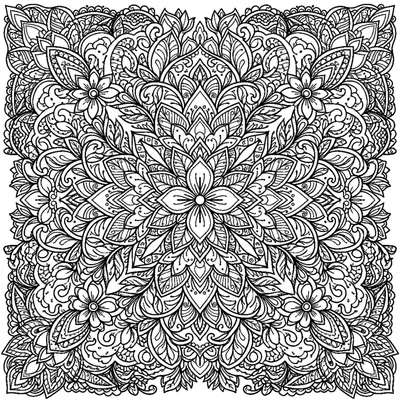 Symmetrical Mandala with Zentangle Flower Petals