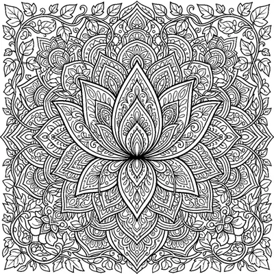 Layered Mandala with Lotus Flowers and Ivy Leaves