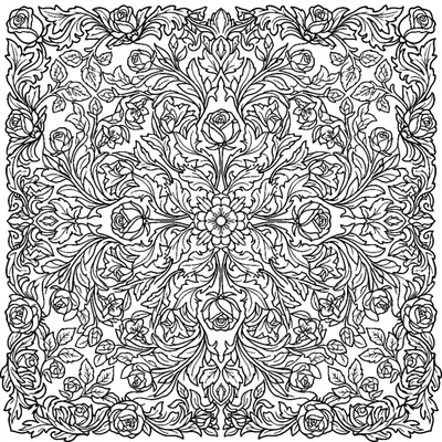 Floral Mandala with Rosebuds and Ornate Leaves