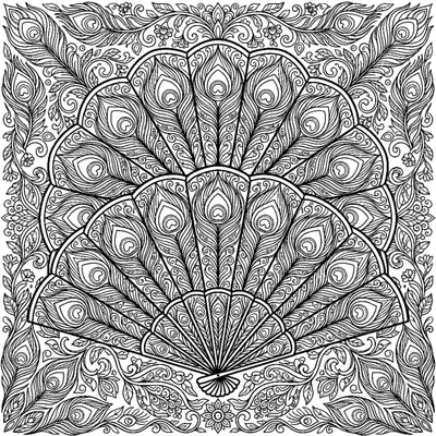 Mandala em Leque com Penas de Pavão