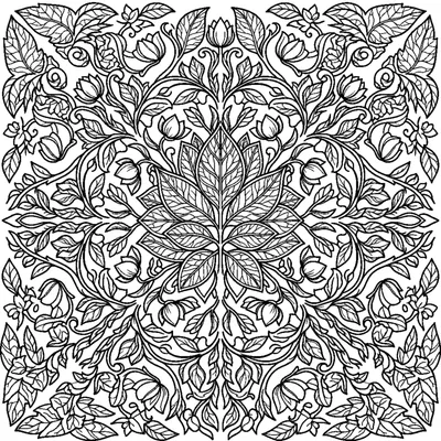 Symmetrical Mandala with Detailed Leaves