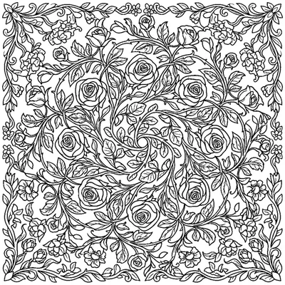 Floral Spiral Mandala with Climbing Roses