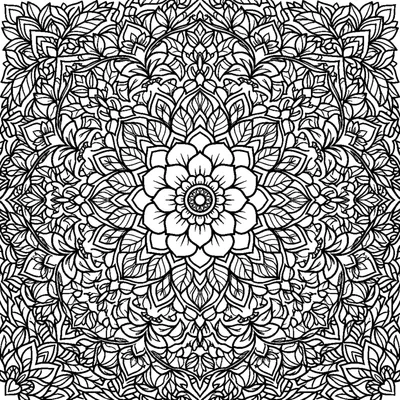 Mandala de flor simétrica con capas de hojas