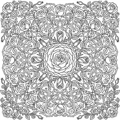 Rose garden mandala with blooming buds