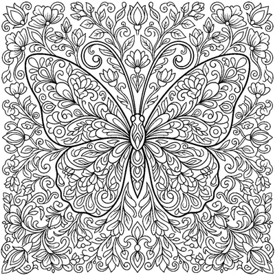 Mandala de flor com asas de borboleta e antenas delicadas