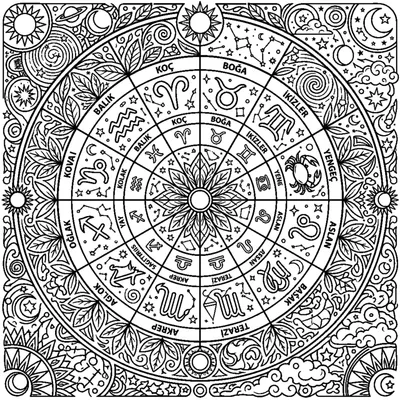 Yıldız Burçları Temalı Astroloji Çember Mandalası
