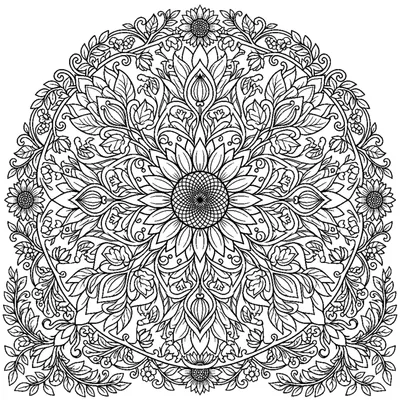 Mandala Botanico con Girasole al Centro