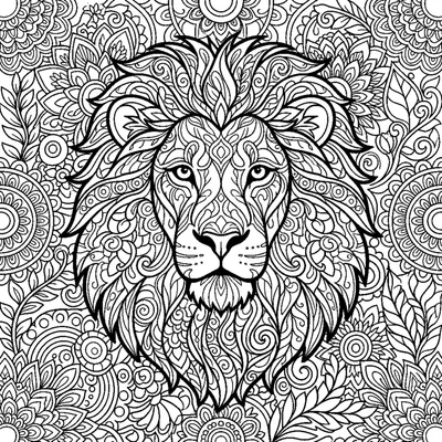 Aslan Yelesi Silueti İçinde Zentangle Mandala