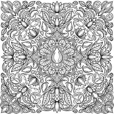 Mandala Zen con Foglie di Loto e Gocce d'Acqua