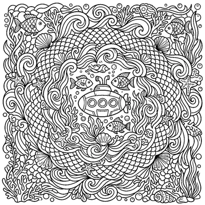 Underwater Mandala with Fish Scales and Waves