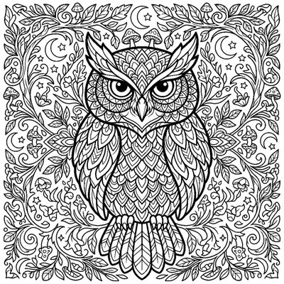Night Owl Mandala with Feather Layers