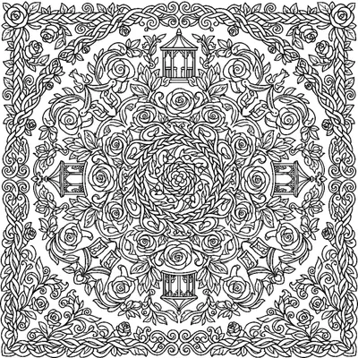 Victorian Garden Mandala with Spiral Roses