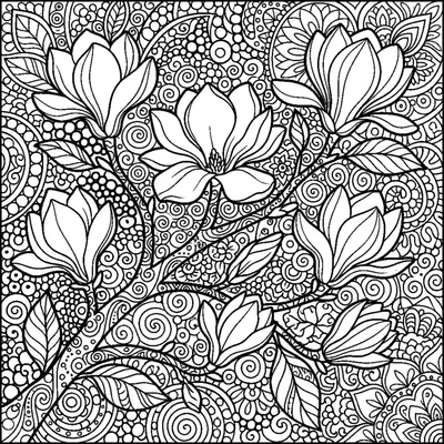Ramo de Magnólia com Padrões Zentangle