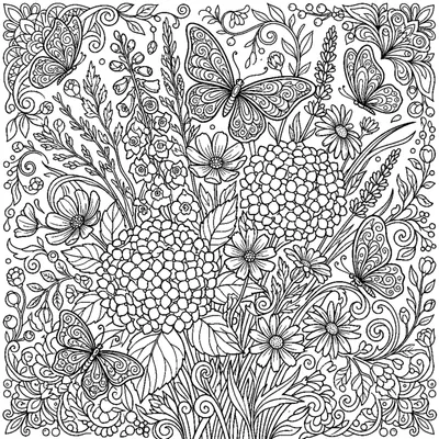Buquê de Flores do Campo com Hortênsias e Borboletas