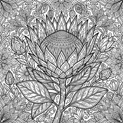 Flor de Protea Exótica com Pontilhismo