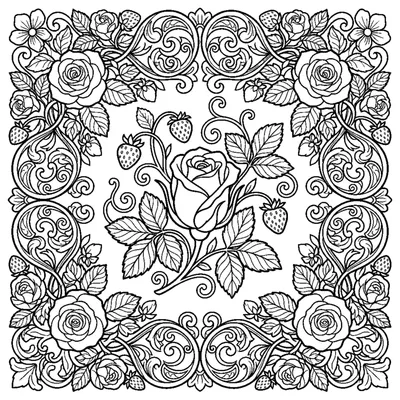 Moldura Vitoriana com Rosas e Morangos Silvestres