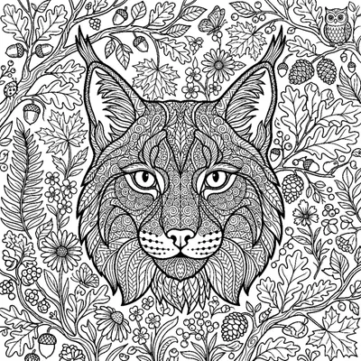 Lynx face with a dotted zentangle pattern in its fur
