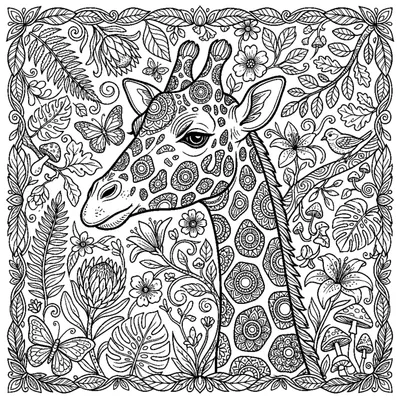 Giraffe head portrait where its spots are stylized mandala circles