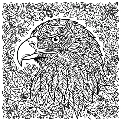Eagle head with an ornate zentangle pattern around its beak and eyes