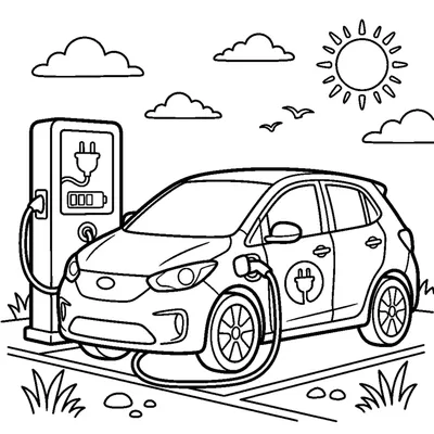 Electric car at a charging station