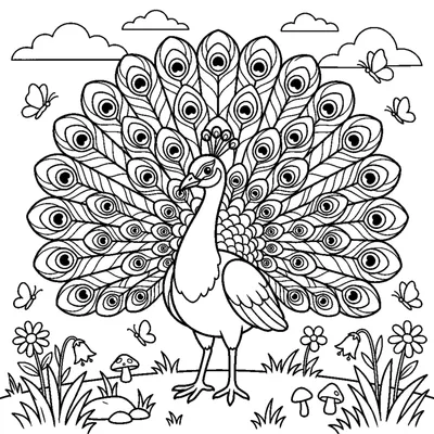 Pavão com a cauda aberta como um leque