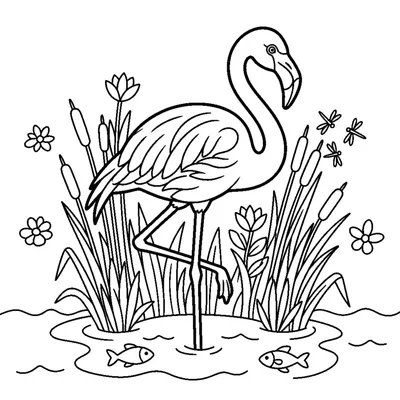 Flamingo em uma perna só entre os juncos