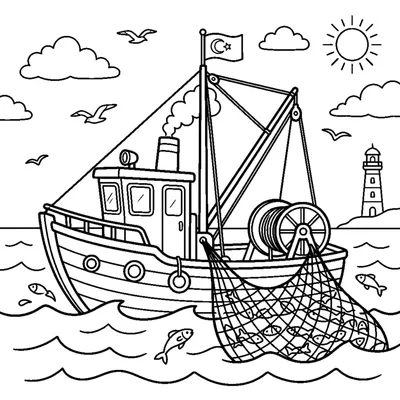 Fishing boat pulling in its nets