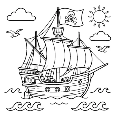 Pirate ship with a waving flag