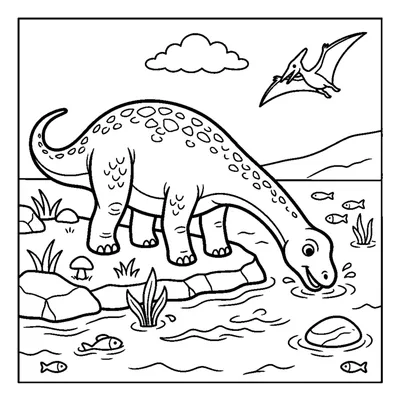Dinosaur drinking by the water