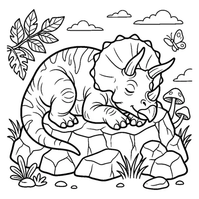 Dinosaur sleeping on a rock