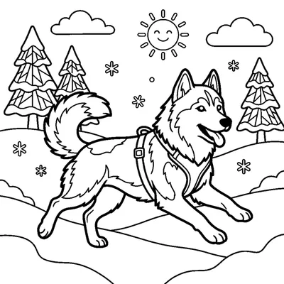 Husky correndo na neve