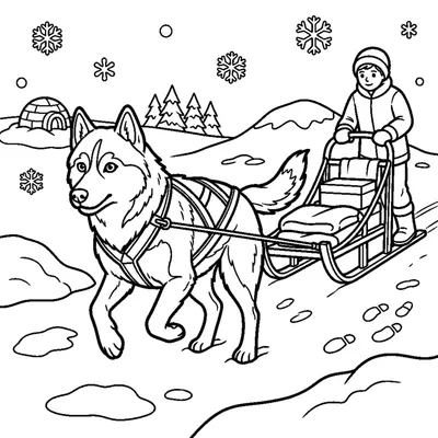 Harnessed dog pulling a sled