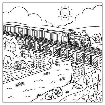 Cargo train crossing a bridge