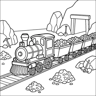 Tren de la mina con vagones llenos