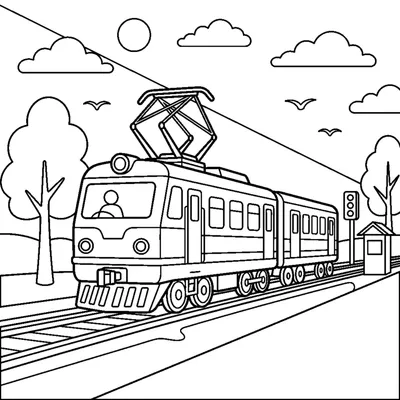 Electric train on the tracks
