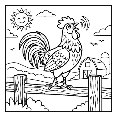 Gallo che canta sulla staccionata