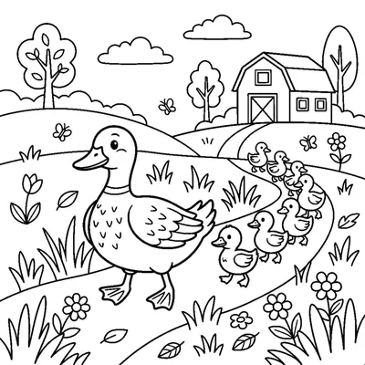Famiglia di anatre con i suoi anatroccoli