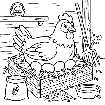 Gallina poniendo un huevo en el nido