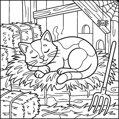 Chat endormi dans la paille