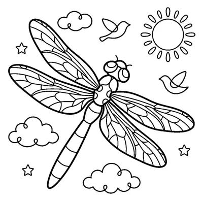 Dragonfly with open wings