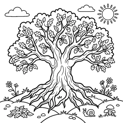 Vecchia quercia con radici visibili